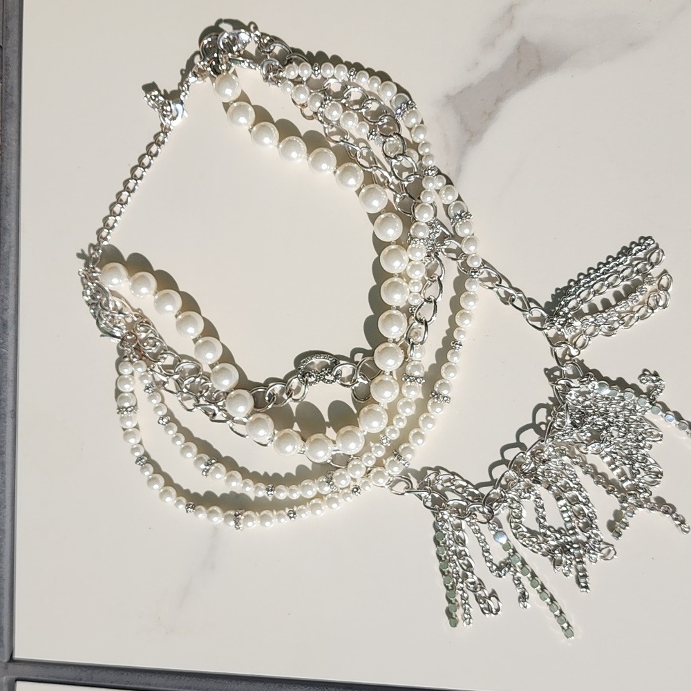 Premier silver, diamonds, and pearls "5 ways to wear" statement necklace!